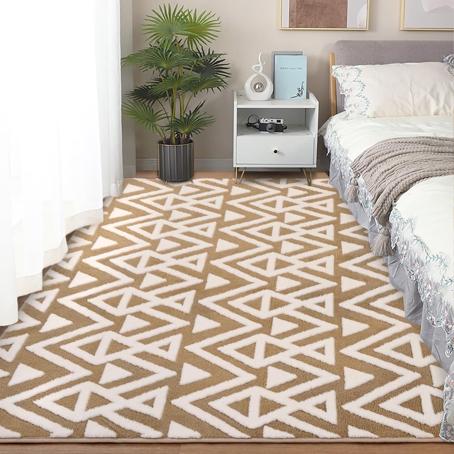 Ompaa Ultra Soft Shaggy Rugs Memory Foam Bedroom Carpet, Pink 4 x 6 Feet, Plush Geometric Textured Area Rugs for Living Room Couch Dorm Bedside Kids Girls Teens Room Nursery Decor Floor Mat