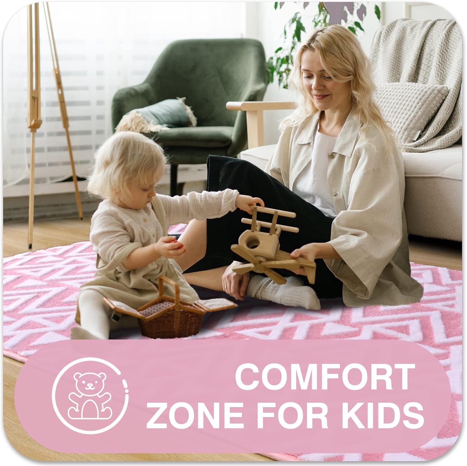 Ompaa Ultra Soft Shaggy Rugs Memory Foam Bedroom Carpet, Pink 4 x 6 Feet, Plush Geometric Textured Area Rugs for Living Room Couch Dorm Bedside Kids Girls Teens Room Nursery Decor Floor Mat