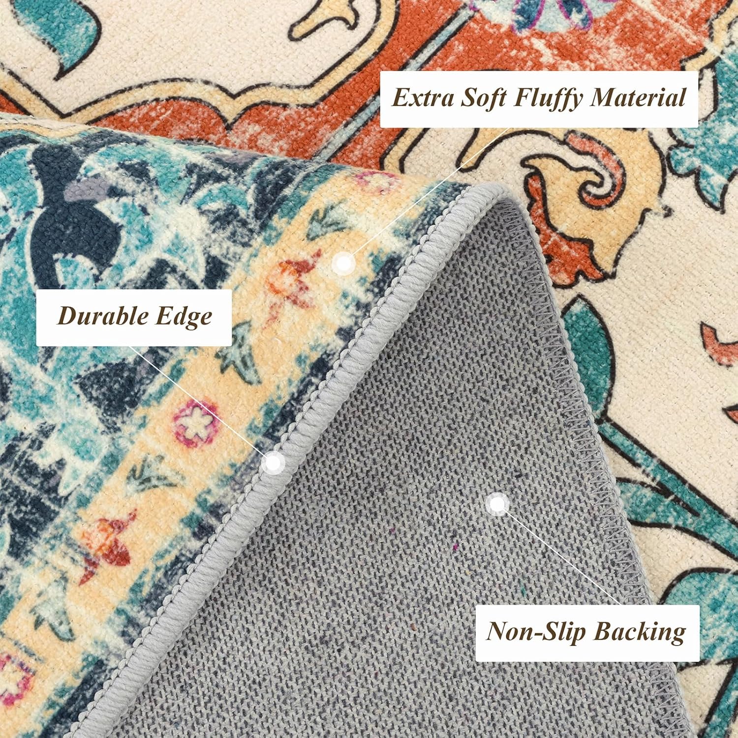 Pauwer Area Rugs 8x10 Clearance, Large Area Rug for Living Room, Machine Washable Area Rugs for Bedroom, Boho Farmhouse Vintage Floral Rugs, Non Slip Low Pile Accent Rug Floor Mat Carpet