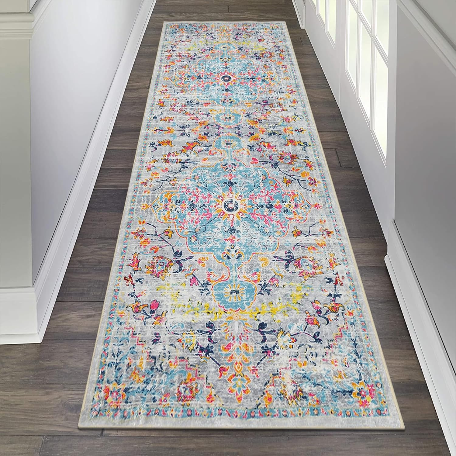 Pauwer Area Rugs 8x10 Clearance, Large Area Rug for Living Room, Machine Washable Area Rugs for Bedroom, Boho Farmhouse Vintage Floral Rugs, Non Slip Low Pile Accent Rug Floor Mat Carpet