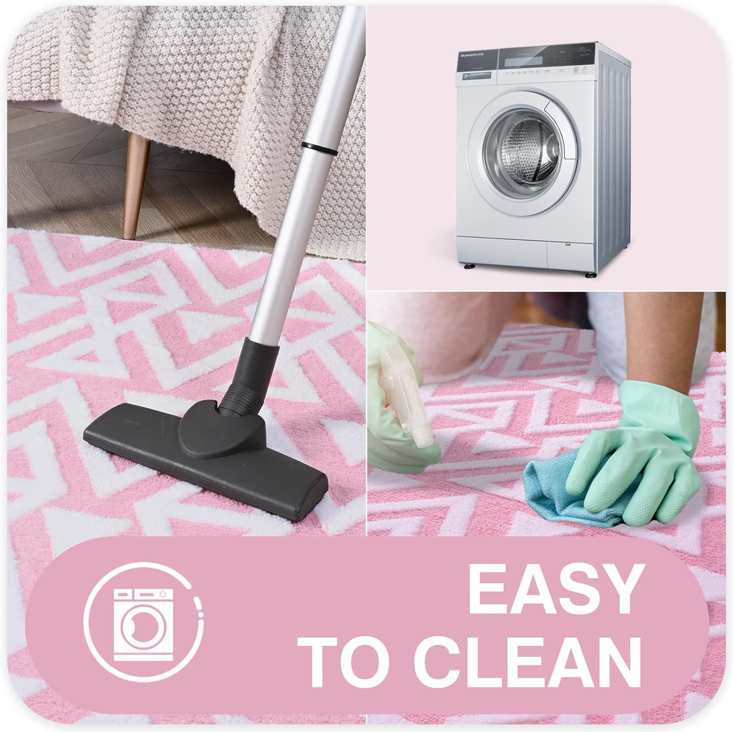 Ompaa Ultra Soft Shaggy Rugs Memory Foam Bedroom Carpet, Pink 4 x 6 Feet, Plush Geometric Textured Area Rugs for Living Room Couch Dorm Bedside Kids Girls Teens Room Nursery Decor Floor Mat