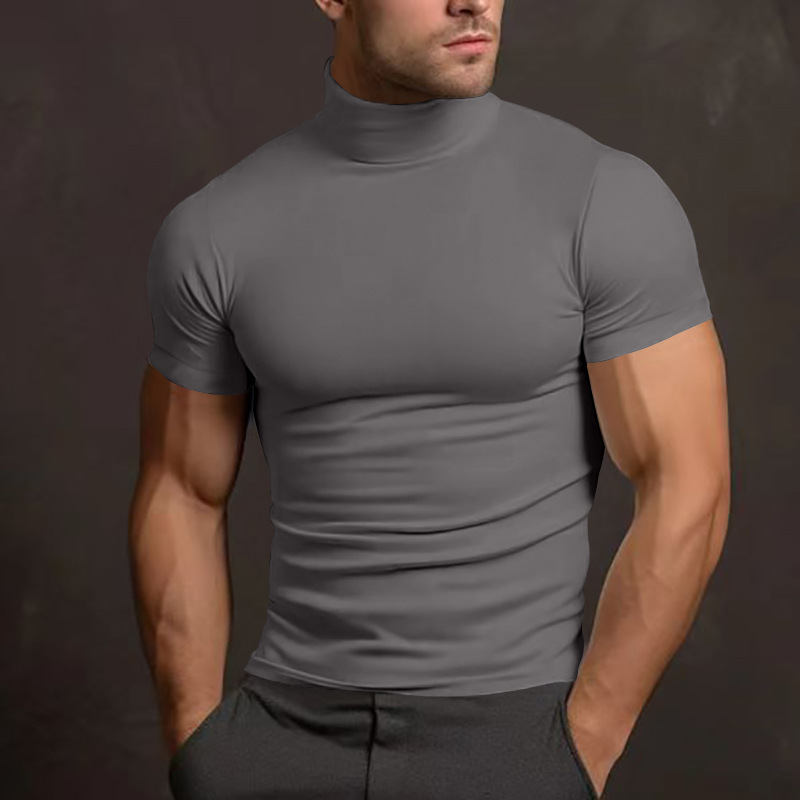 The Ultimate Sculpting Tee: Grey Mock Neck Muscle Fit | Sydney Stock