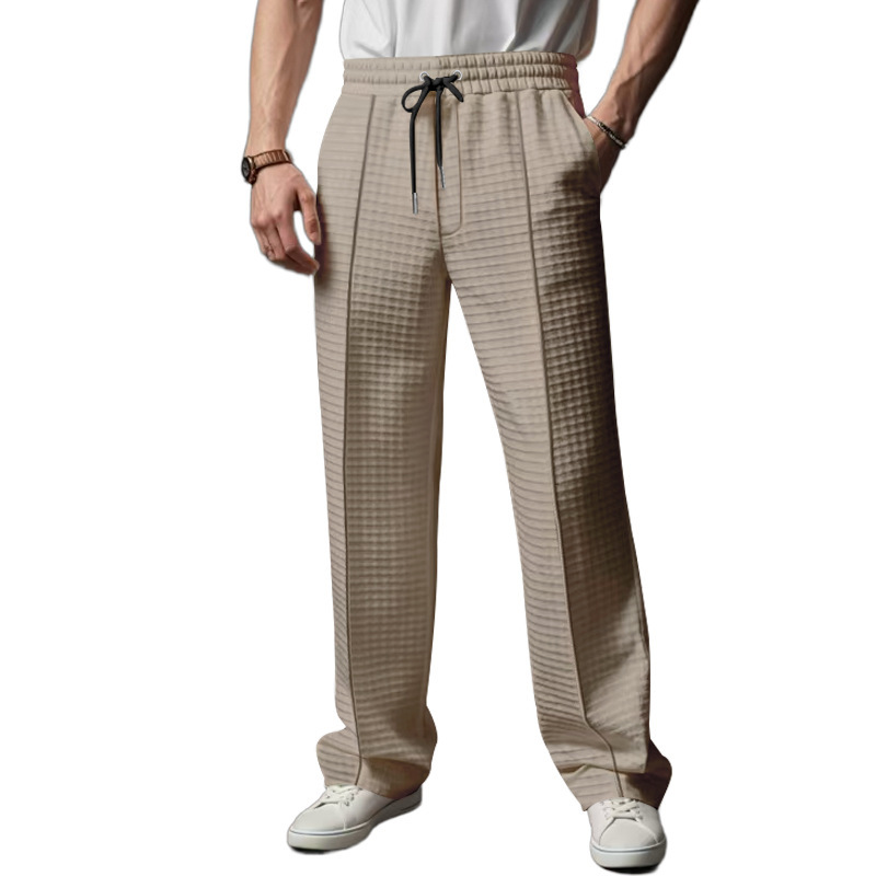 All-Day Comfort Textured Joggers &ndash; Breathable Khaki Straight-Leg Lounge Pants